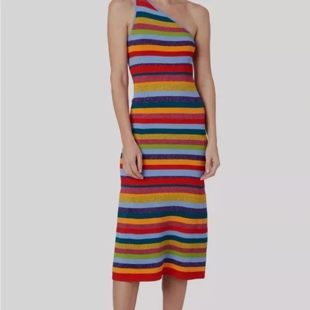 Millie One-Shoulder Rainbow Striped Knit Dress - Multicolor